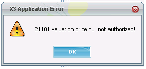 Valuation price null not authorized