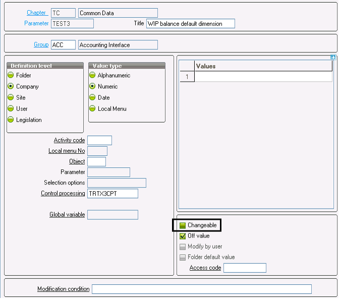 Parameter definitions