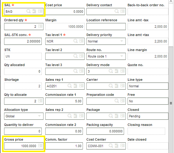 Sales Order Screen