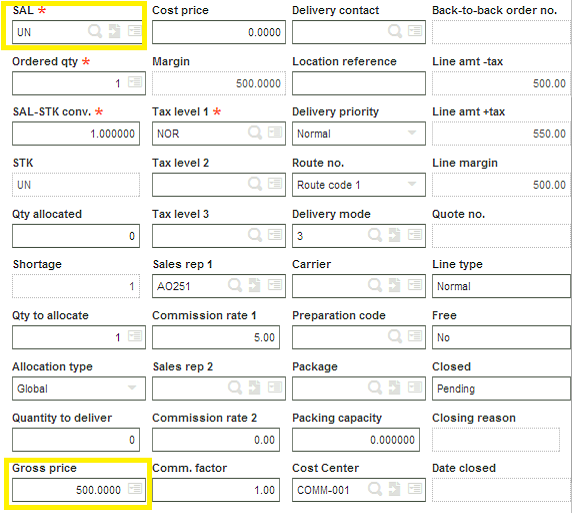 Sales Order screen