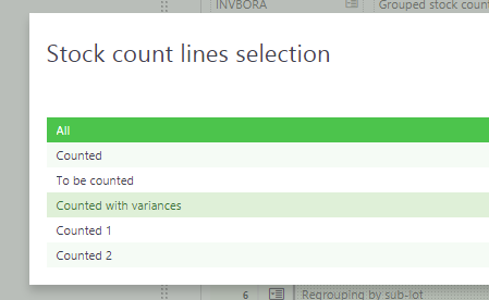 Stock count lines selection