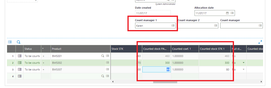 Stock count screen