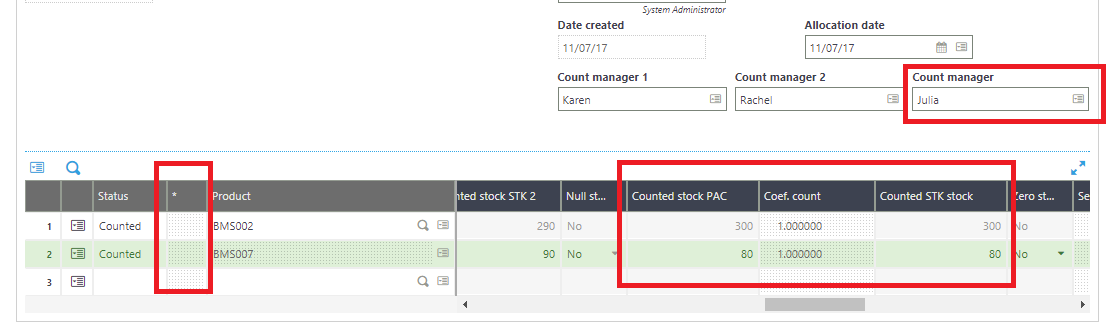 Stock count screen