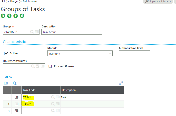 group of tasks in sage x3