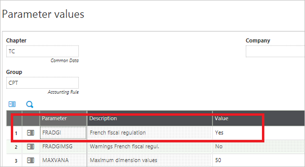 Parameter Values Sales or Purchase Invoice