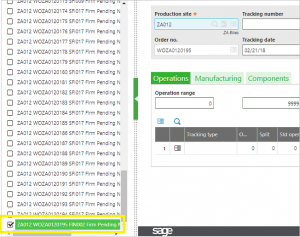 Production Tracking screen