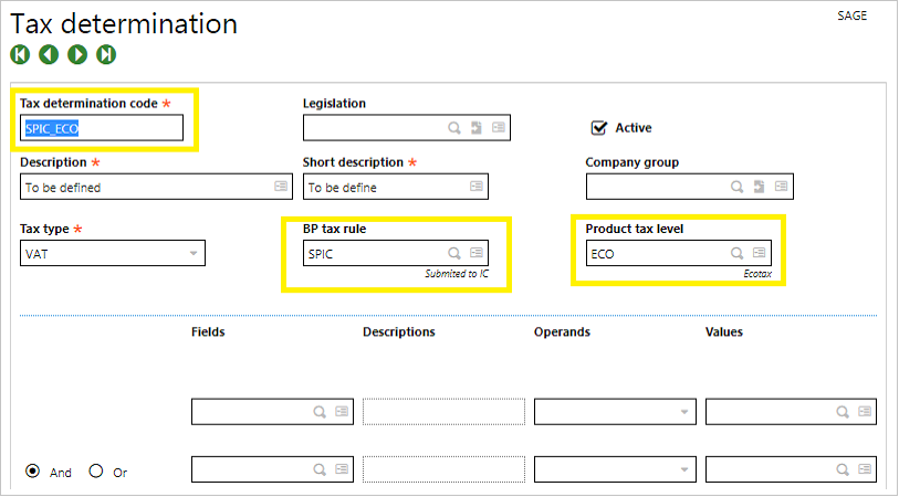 Tax Determination Screen