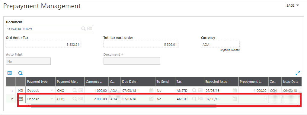 prepayment sales order