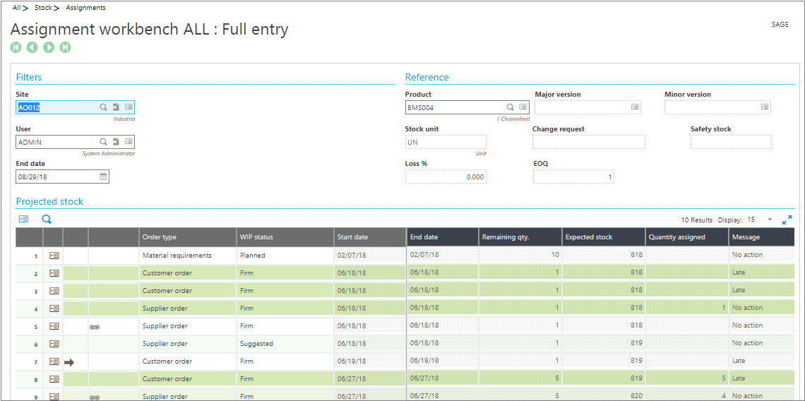 Assignment workbench screen