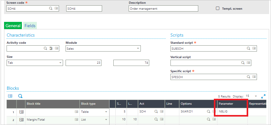 Parameter value in screen dictionary