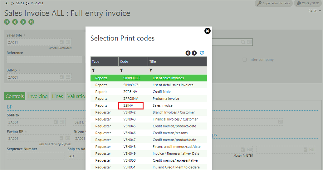 Sales Invoice report