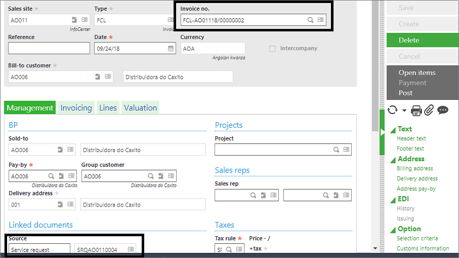 direct sales invoice