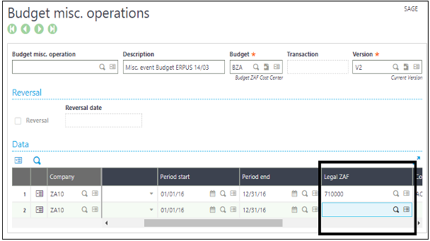 Budget Misc Operation Screen