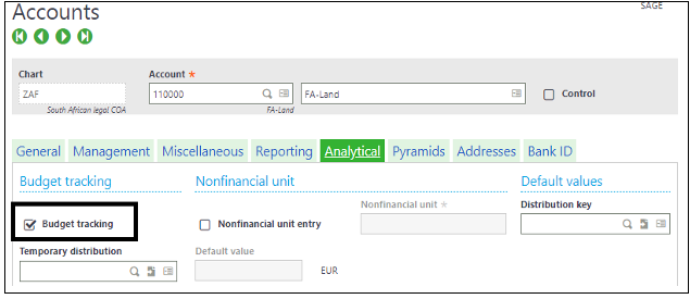 Budget tracking checkbox