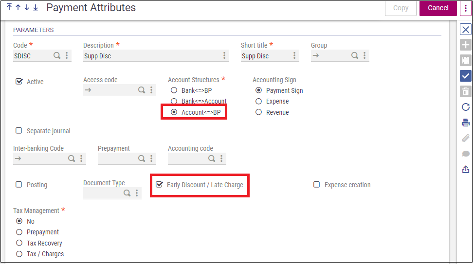 Payment attribute early Discount