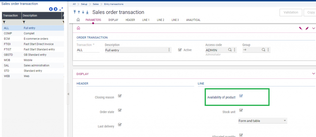 Availability of product checkbox