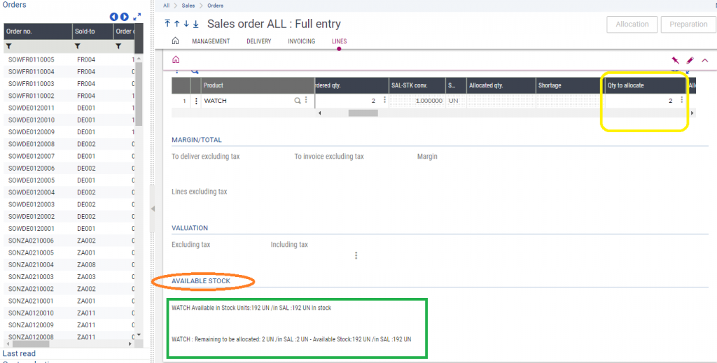 Sales Order screen