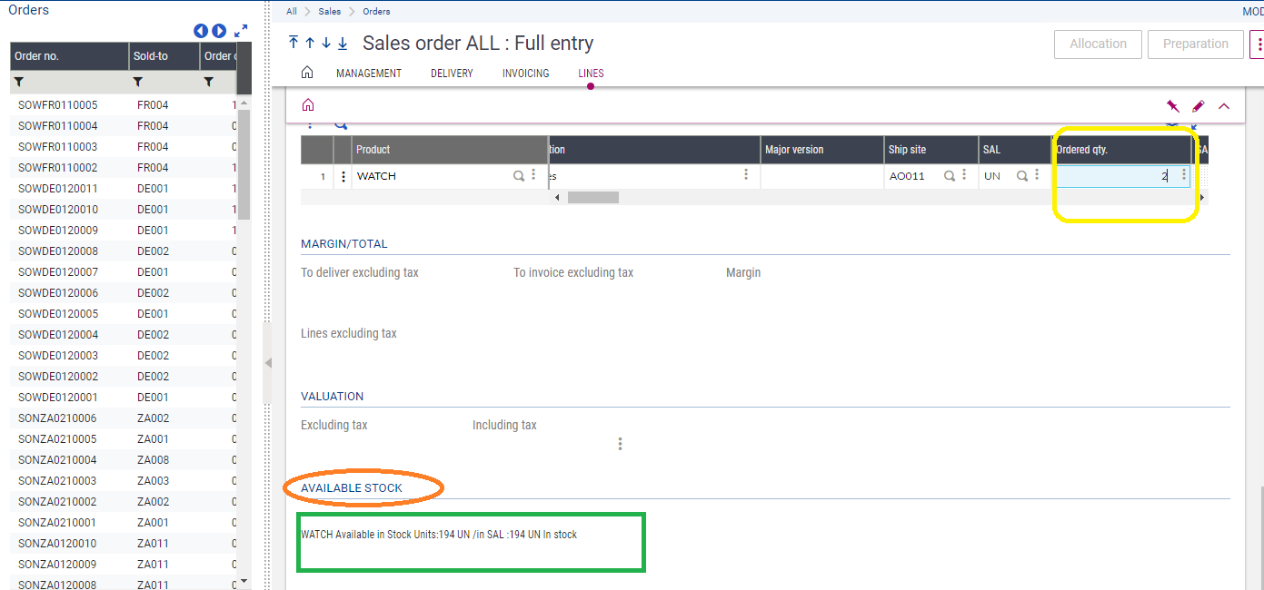 How to display the stock availability on sales order screen in Sage X3