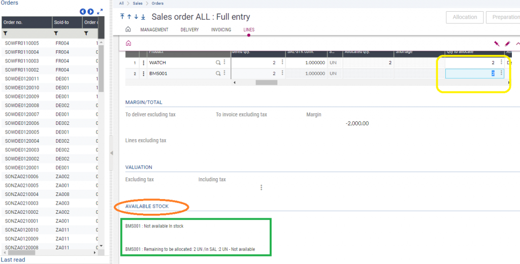 Sales Order screen