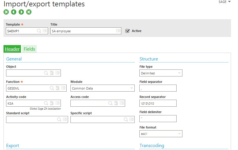 Import-Export Templates Page