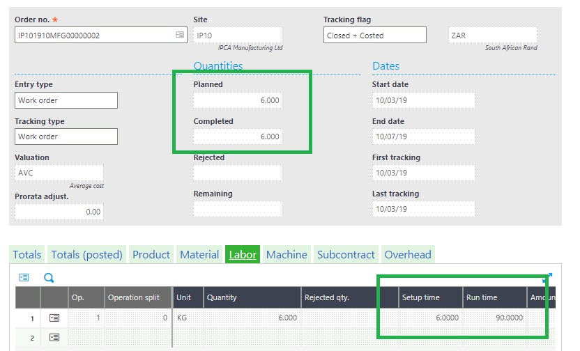 Labor operational time calculation