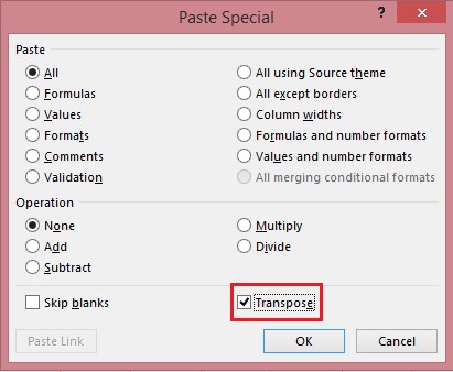 Excel Paste Special options