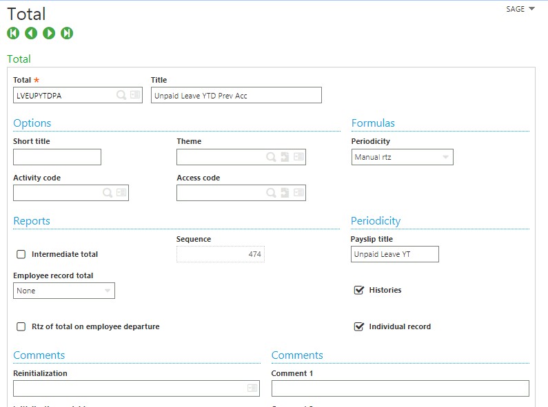 Totals screen - Unpaid Leave YTD Prev Acc