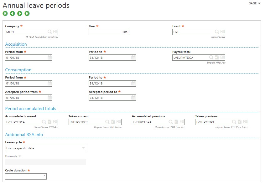 Annual leave periods screen