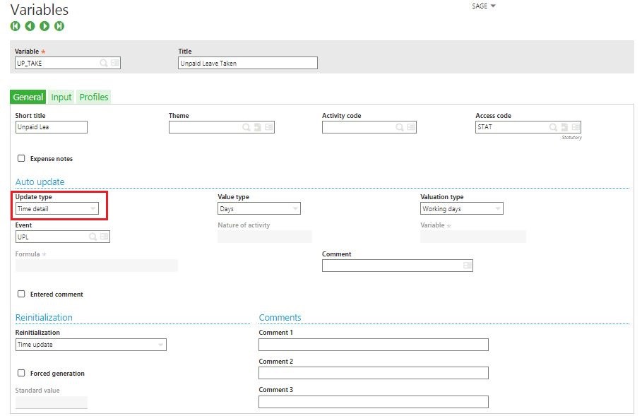 Variables Screen