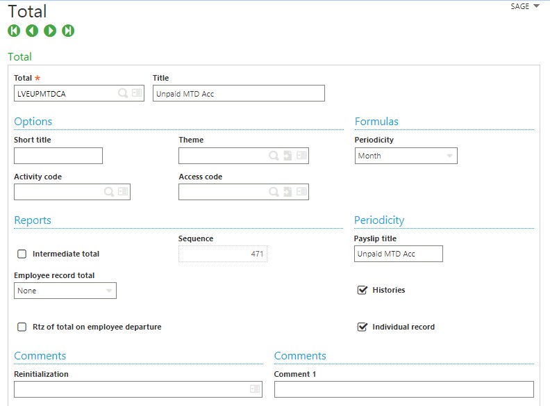 Totals screen - Unpaid MTD Acc