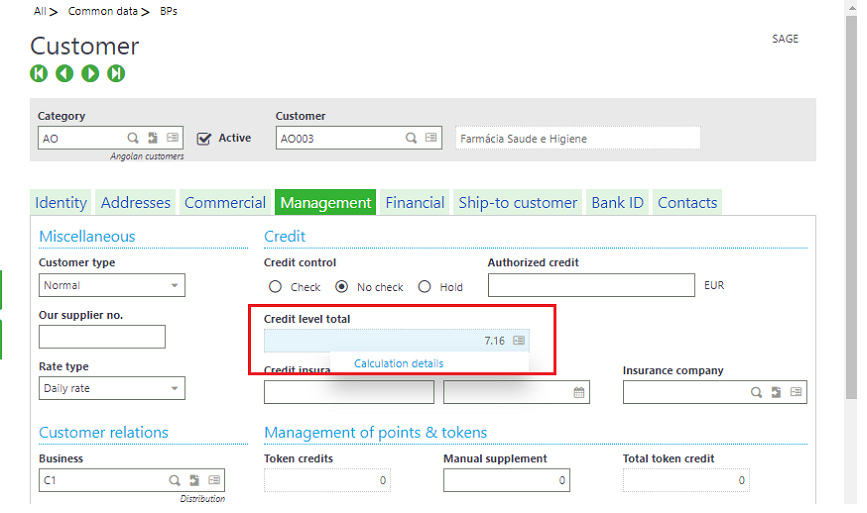 Customer credit level total