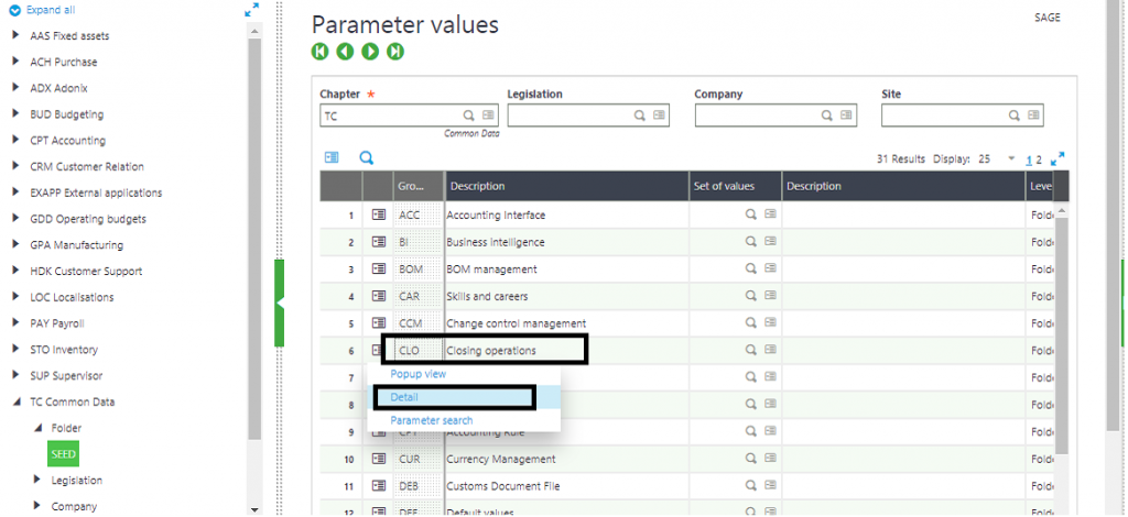 Parameter setup