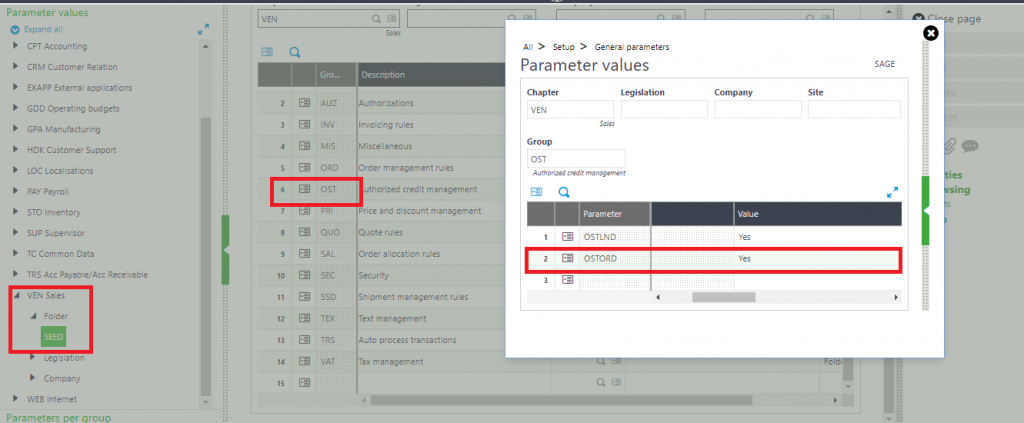 Parameter values