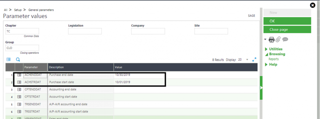 Purchase parameter setup