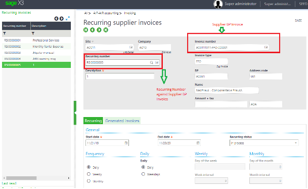 Recurring Supplier Invoices