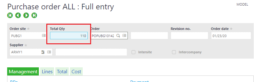 Purchase order result