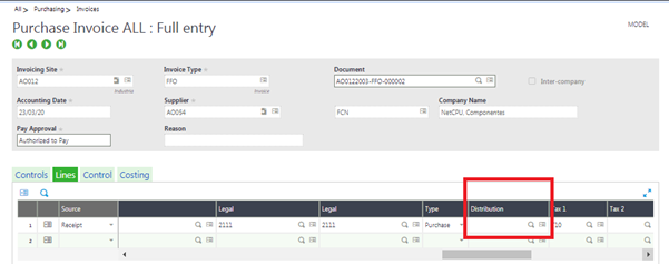 Distribution at purchase invoice