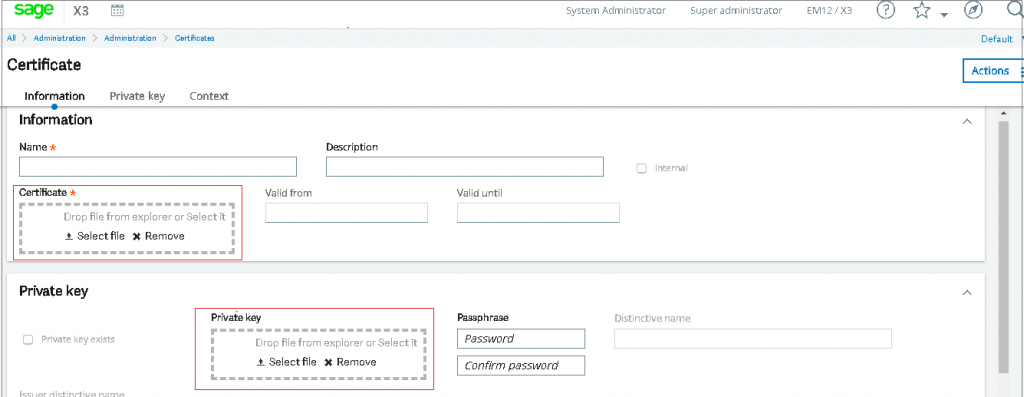 Upload Certificate and private key