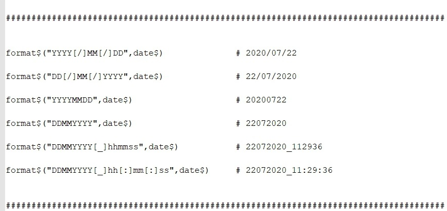 Examples of the date formats