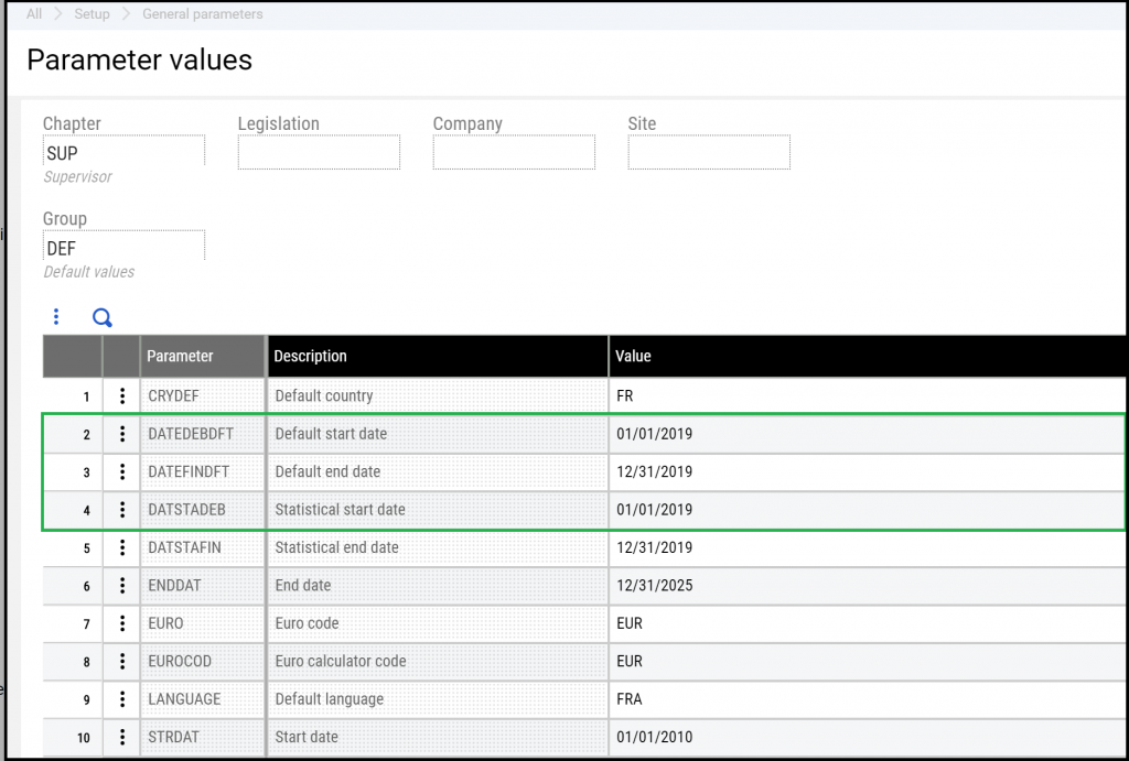 Parameter Values Settings