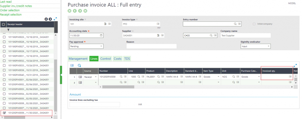 [Purchase Invoice – Quantity not flowing in Invoice screen]