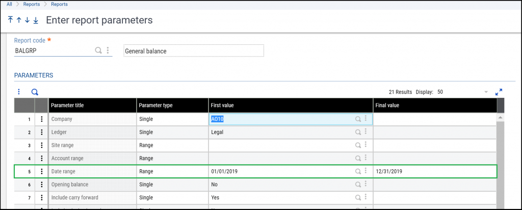 Enter Report Parameters Values