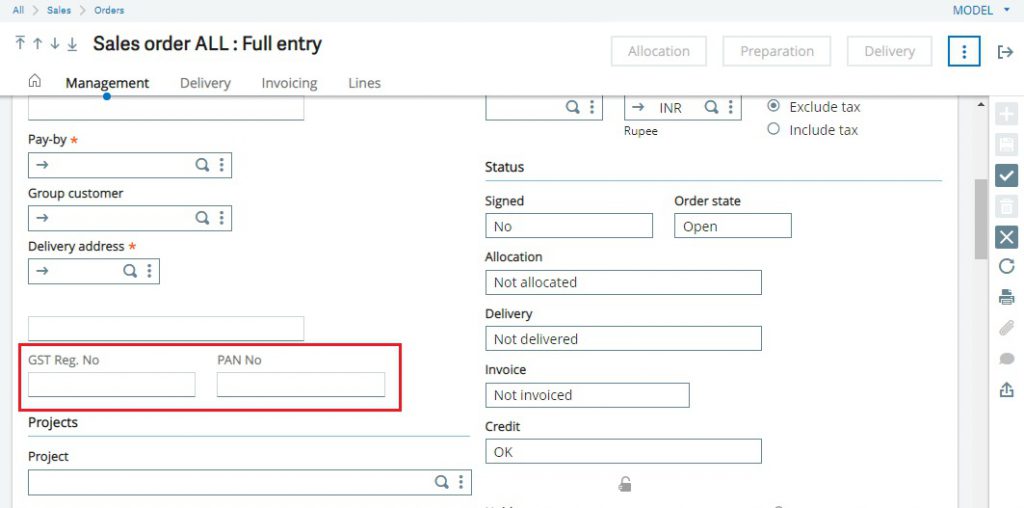 Sales Order Screen