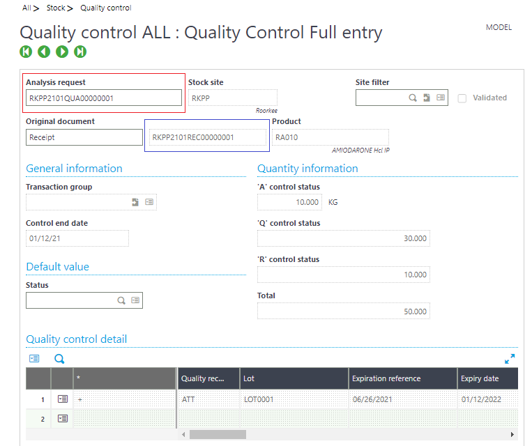 Quality Control Entry
