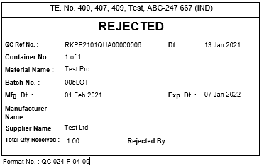 Rejection Label - Output