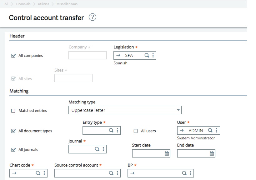 Control Account transfer
