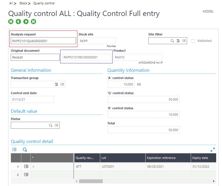 Quality Control Screen