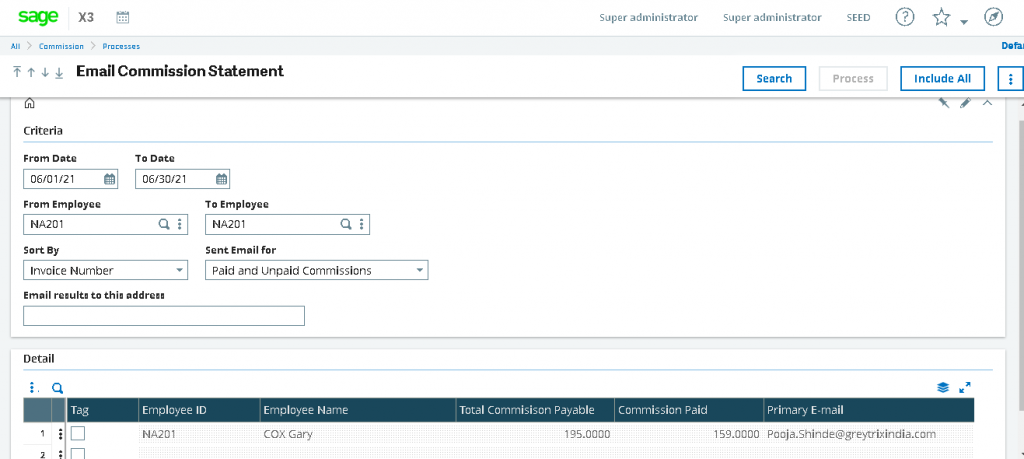 Email Commission Statement Screen