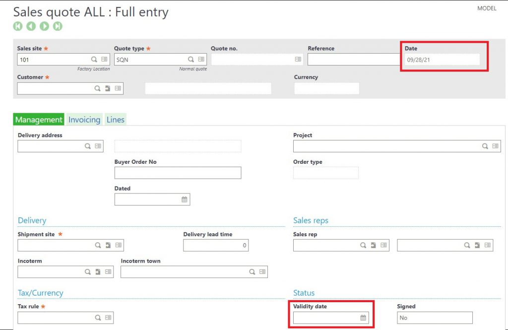 How to default Validity date to certain days from Date of creation for