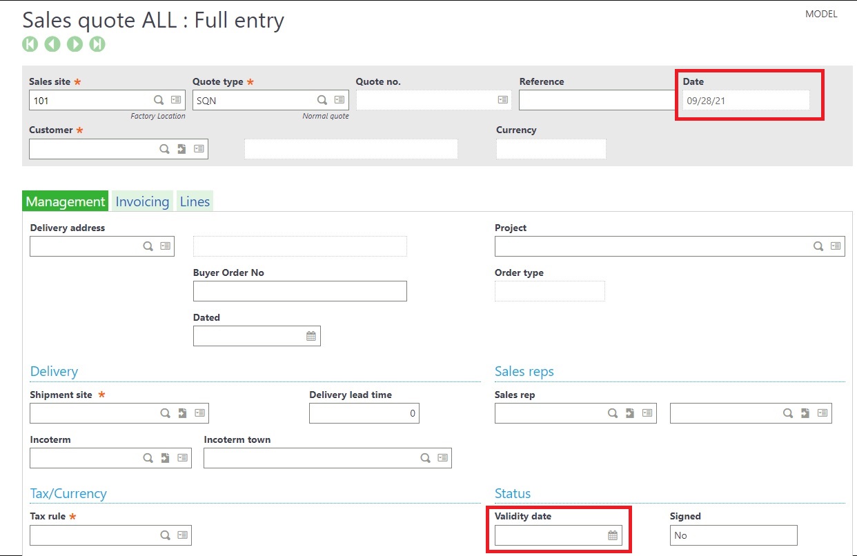 How to default Validity date to certain days from Date of creation for